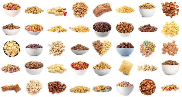 Colección Sabrosos Cereales Desayuno Sobre Fondo Blanco — Foto de Stock