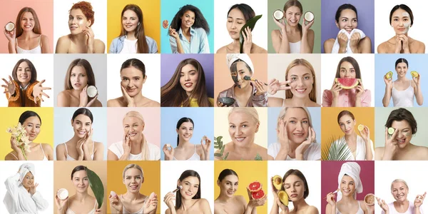 Colagem Com Mulheres Diferentes Conceito Cuidados Pele — Fotografia de Stock