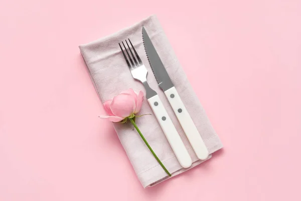 Elegant Dukning Och Blomma Rosa Bakgrund — Stockfoto
