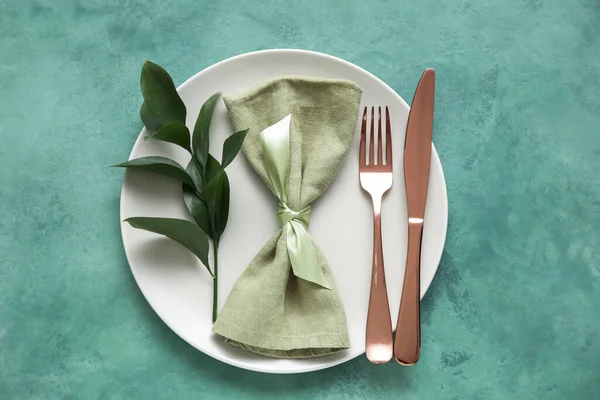 Elegant Table Setting Green Background — Stock Photo, Image