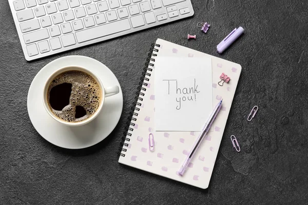 Paper Sheet Text Thank You Stationery Cup Coffee Computer Keyboard — Stock Photo, Image