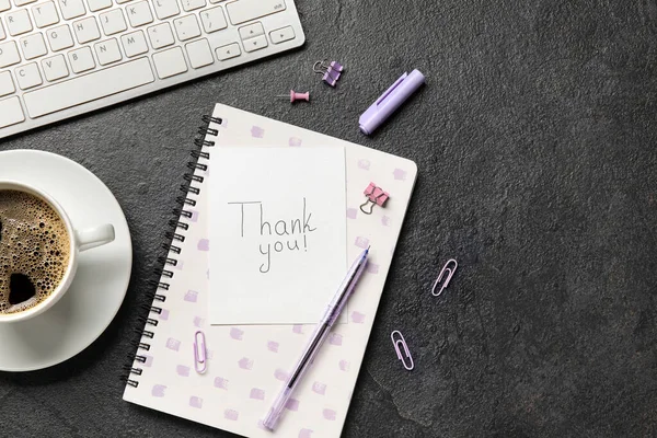 Paper Sheet Text Thank You Stationery Cup Coffee Computer Keyboard — Stock Photo, Image