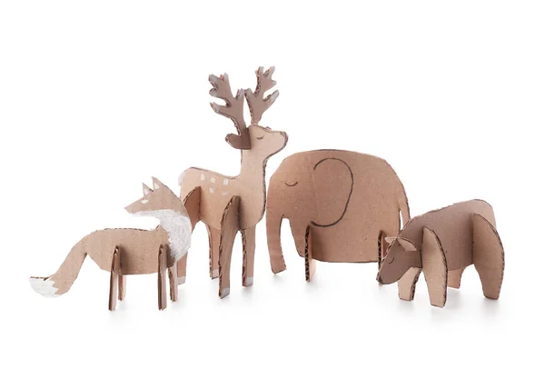 Different Handmade Cardboard Toys White Background — Stock Photo, Image