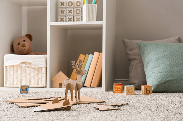 Handmade Cardboard Reindeer Floor Children Room — Stock Photo, Image