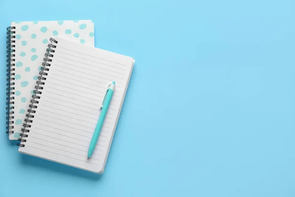 Notebooks Pen Light Blue Background — Stock Photo, Image