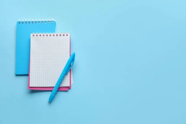 Notebooks Pen Light Blue Background — Stock Photo, Image