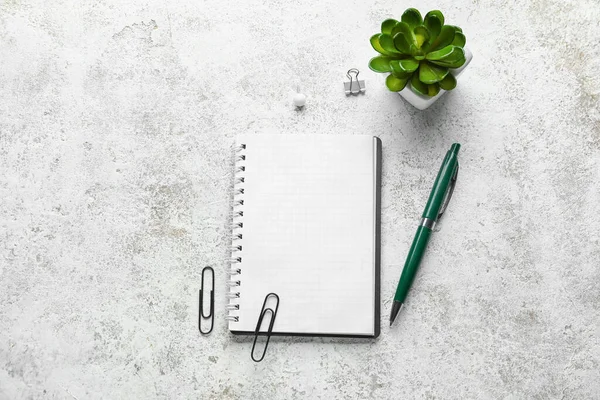 Notebook Succulent Pen Light Background — Stock Photo, Image