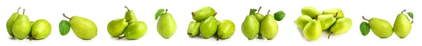 Set Ripe Green Pears White Background —  Fotos de Stock