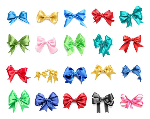 Set Beautiful Colorful Bows Isolated White — Stock Photo, Image