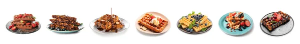 Set Tasty Belgian Waffles White Background — ストック写真