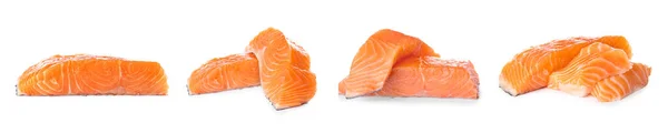 Set Filetti Salmone Crudo Sfondo Bianco — Foto Stock