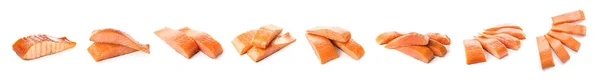Set Salmon Fillets White Background — Stock fotografie