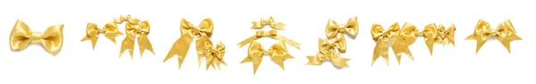 Набір Красивих Золотих Луків Ізольовані Білому — стокове фото