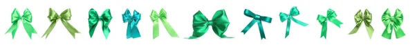 Set Beautiful Green Bows Isolated White — стоковое фото