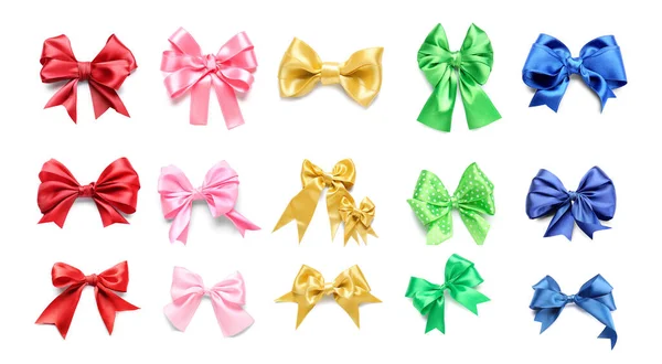 Set Beautiful Colorful Bows Isolated White — Stock Photo, Image