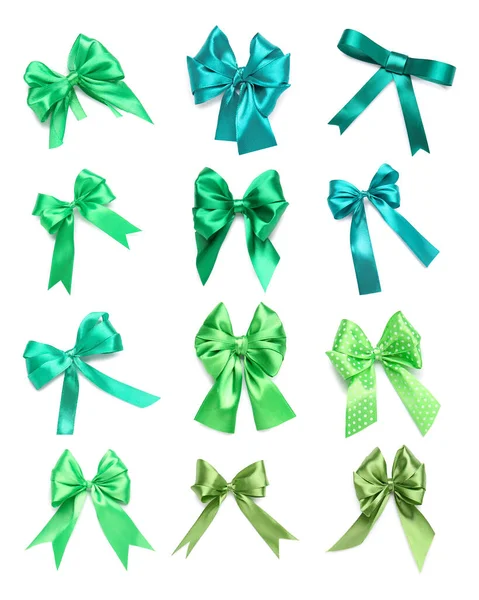 Set Van Prachtige Groene Bogen Geïsoleerd Wit — Stockfoto