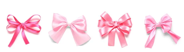 Set Beautiful Pink Bows Isolated White — ストック写真