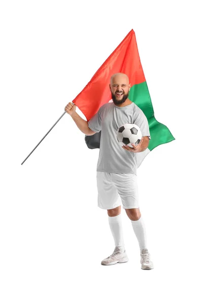 Man Dengan Bola Dan Bendera Uea Pada Latar Belakang Putih — Stok Foto