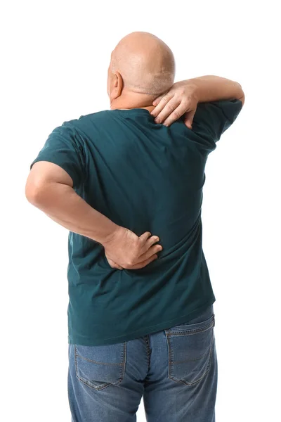 Senior Man Suffering Back Pain White Background — Stock Photo, Image