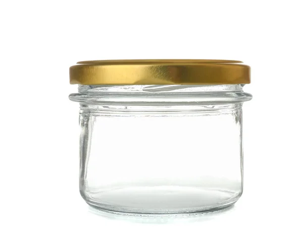 Glass Jar Golden Cap White Background — Stock Photo, Image