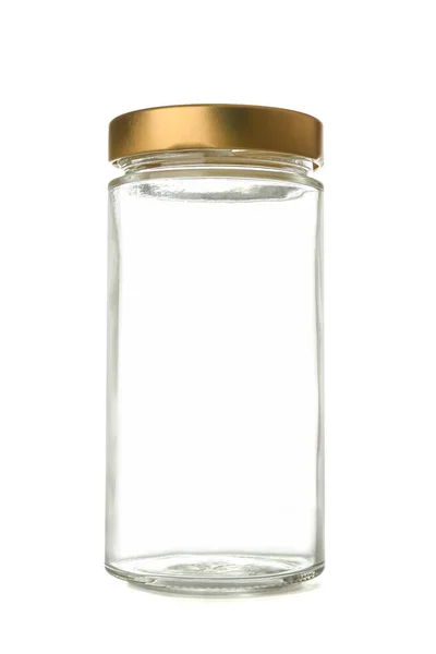 白い背景に金のキャップで隔離されたガラス瓶 — ストック写真
