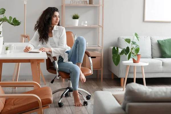 Young Barefoot Woman Sitting Office — Stock Photo, Image