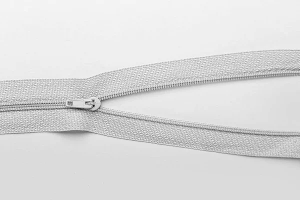 Stylish Grey Zipper White Background — Stock Photo, Image