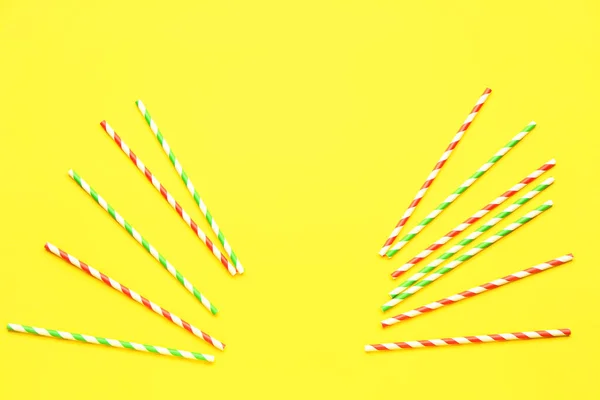Stylish Straws Drinks Yellow Background — Stock Photo, Image