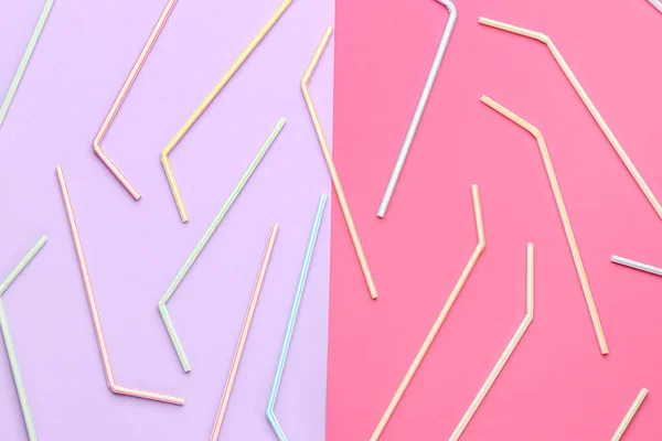 Stylish Straws Drinks Pink Background — Stock Photo, Image