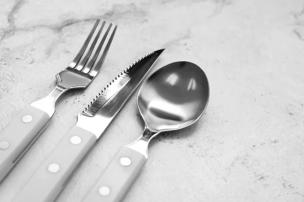 Silver Cutlery Light Background Closeup — Stock Photo, Image