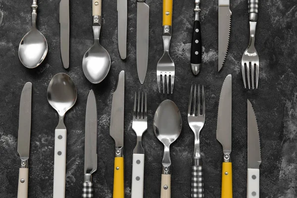 Many Different Cutlery Grunge Background Top View — стоковое фото