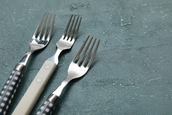 Different Forks Grey Background Closeup — ストック写真