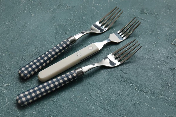 Different Forks Grey Background — Stock Photo, Image