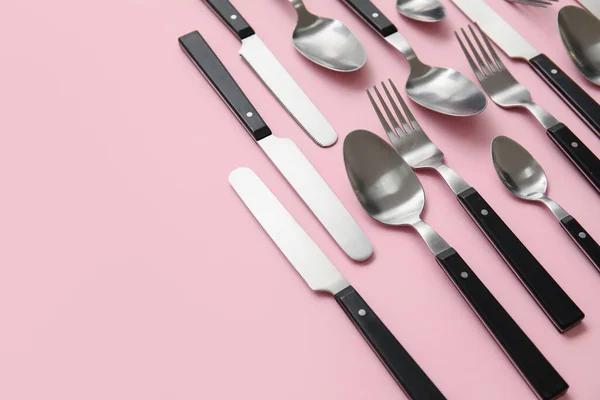 Many Different Cutlery Pink Background — Stock Photo, Image