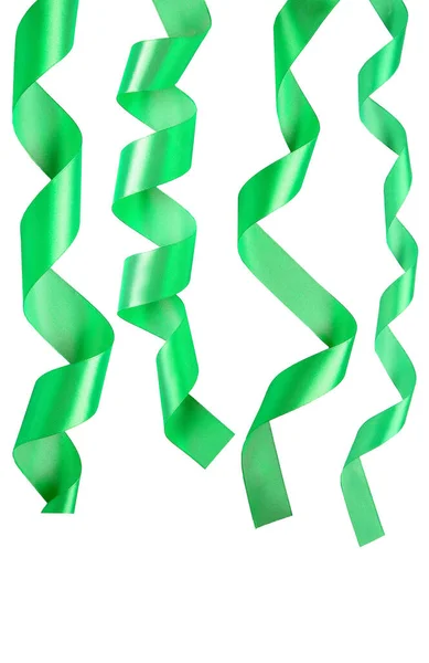 Set Beautiful Green Ribbons Isolated White — Stock Photo, Image