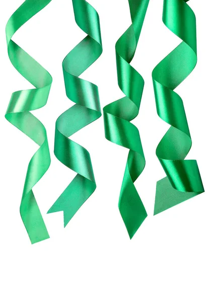 Set Beautiful Green Ribbons Isolated White — Stock Photo, Image