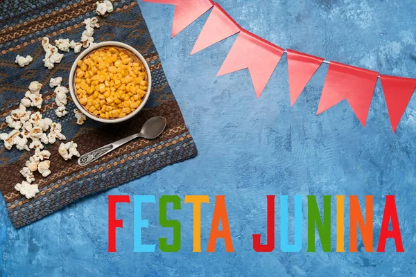 Beautiful Greeting Card Festa Junina June Festival Tasty Corn Kernels — 스톡 사진