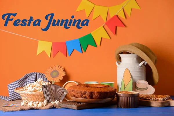 Beautiful Greeting Card Festa Junina June Festival Traditional Food — 스톡 사진