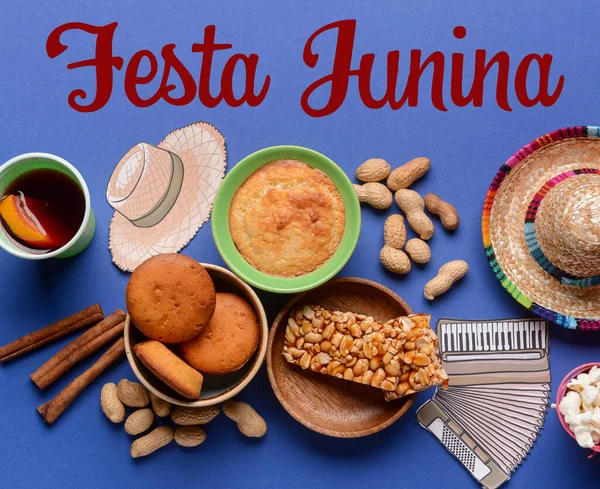 Beautiful Greeting Card Festa Junina June Festival Traditional Food — 스톡 사진