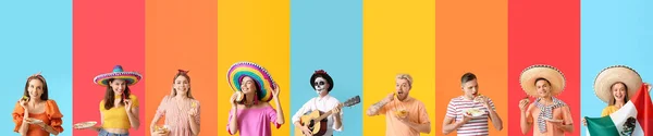Group Young Mexican People Color Background Space Text — ストック写真