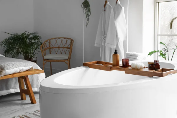 Stylish Interior Bedroom Bathtub Closeup —  Fotos de Stock