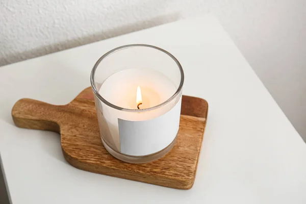 Holder Burning Candle Table Closeup — 스톡 사진