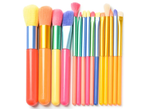 Set Colorful Makeup Brushes White Background — стоковое фото