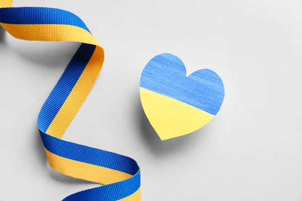 Heart Ribbon Colors Ukrainian Flag Light Background — Stock Photo, Image