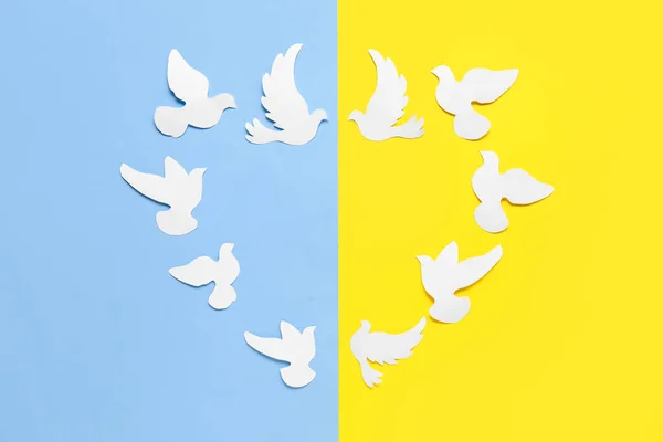 Heart Made Paper Doves Blue Yellow Background Ukraine — Photo