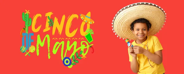 Gratulationskort För Cinco Mayo Maj Med Rolig Mexikansk Pojke Sombrero — Stockfoto