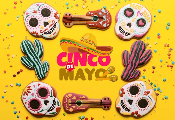 Gratulationskort För Cinco Mayo Maj Med Mexikanska Kakor — Stockfoto