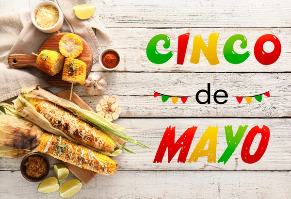 Gratulationskort För Cinco Mayo Maj Med Mexikansk Traditionell Mat — Stockfoto