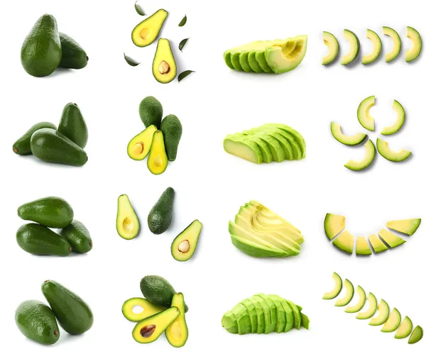 Set Rijpe Avocado Geïsoleerd Wit — Stockfoto
