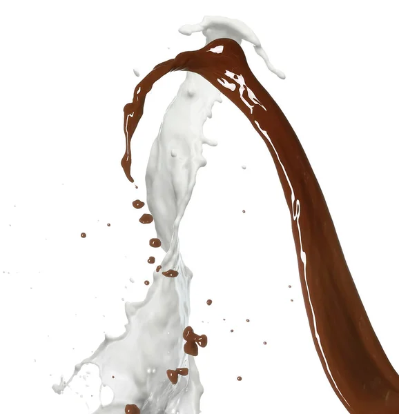 Plons Warme Chocolademelk Melk Geïsoleerd Wit — Stockfoto